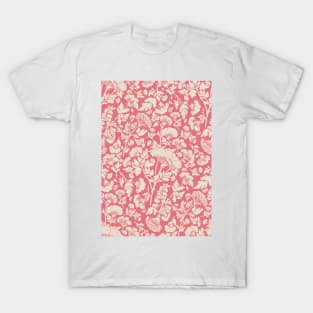 Cream Hemlock Print on Vintage Rose -  Floral Repeat Pattern T-Shirt